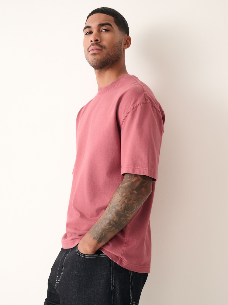 Pink Garment Dye Heavyweight Relaxed Cotton T-Shirt - Image 4 of 9