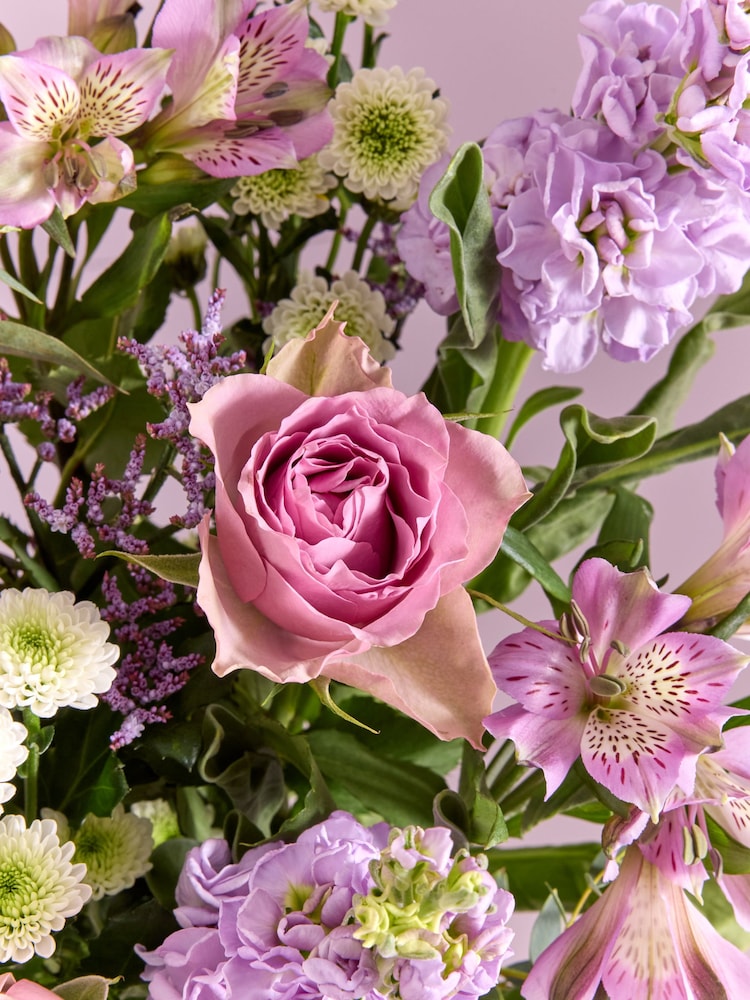 Lilac Purple Rose and Alstroemeria Fresh Flower Letterbox Bouquet - Image 2 of 5