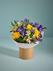 Blue and Yellow Rose Fresh Flower Bouquet in Hatbox - Image 1 of 5