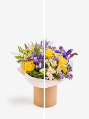 Blue and Yellow Rose Fresh Flower Bouquet in Hatbox - Image 2 of 5