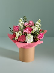 Pink/White Rose and Mathiola Fresh Flower Bouquet in Hatbox - Image 1 of 6