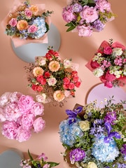 Pink/White Rose and Mathiola Fresh Flower Bouquet in Hatbox - Image 2 of 6