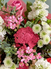Pink/White Rose and Mathiola Fresh Flower Bouquet in Hatbox - Image 3 of 6