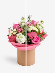 Pink/White Rose and Mathiola Fresh Flower Bouquet in Hatbox - Image 5 of 6