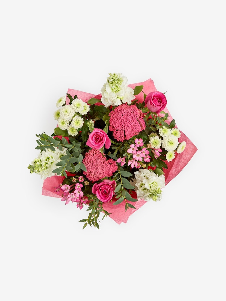 Pink/White Rose and Mathiola Fresh Flower Bouquet in Hatbox - Image 6 of 6