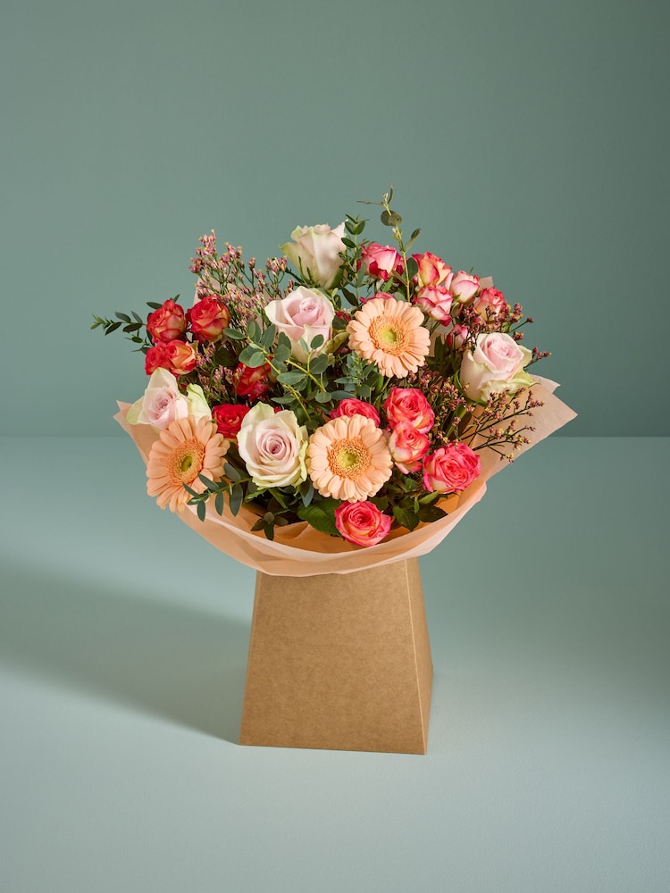 Peach Pink Rose and Germini Fresh Flower Bouquet in Gift Bag - Image 1 of 5