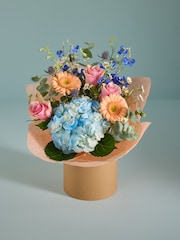 Blue Luxury Delphinium and Rose Fresh Flower Bouquet in Hatbox - Image 1 of 4