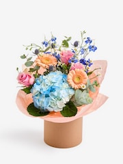 Blue Luxury Delphinium and Rose Fresh Flower Bouquet in Hatbox - Image 3 of 4