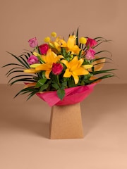 Pink Rose and Lily Fresh Flower Bouquet in Gift Bag - Image 1 of 5
