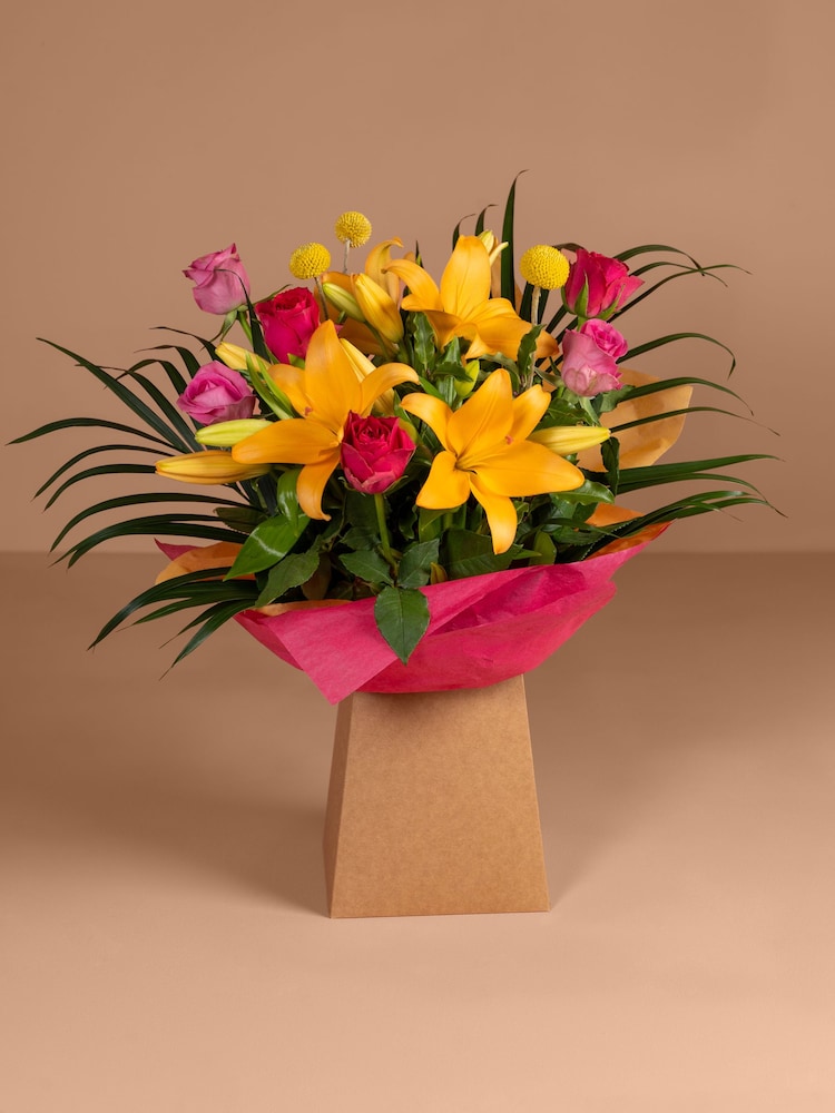 Pink Rose and Lily Fresh Flower Bouquet in Gift Bag - Image 1 of 5