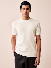 White Slim Fit Textured T-Shirt - Image 1 of 9