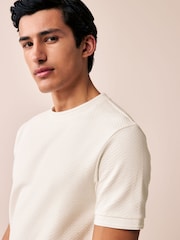 White Slim Fit Textured T-Shirt - Image 2 of 9
