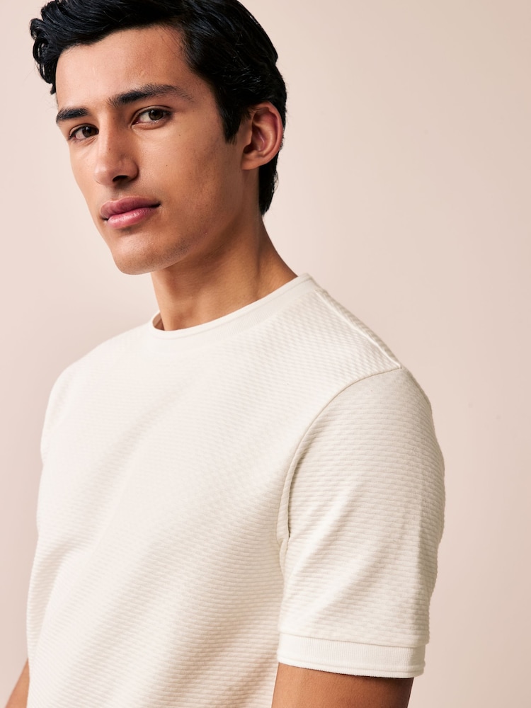 White Slim Fit Textured T-Shirt - Image 2 of 9