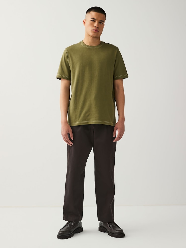 Olive Green Contrast Stitch Regular Fit Heavyweight T-Shirt - Image 2 of 8 Olive Green Contrast Stitch Regular Fit Heavyweight T-Shirt - Image 2 of 8