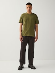 Olive Green Contrast Stitch Regular Fit Heavyweight T-Shirt - Image 3 of 8
