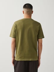 Olive Green Contrast Stitch Regular Fit Heavyweight T-Shirt - Image 4 of 8