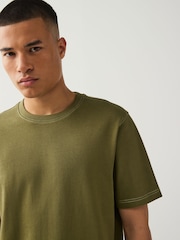 Olive Green Contrast Stitch Regular Fit Heavyweight T-Shirt - Image 5 of 8