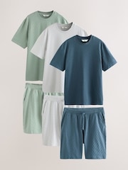 Navy Blue/Green/Grey 100% Cotton Co-ord T-Shirts And Shorts Set 3 Pack - Image 1 of 20