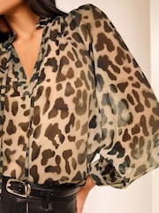 Lipsy Grey Animal  Printed Long Sleeve Blouse - Image 2 of 4