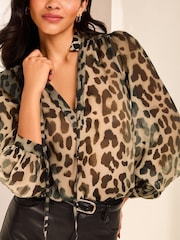 Lipsy Grey Animal  Printed Long Sleeve Blouse - Image 3 of 4