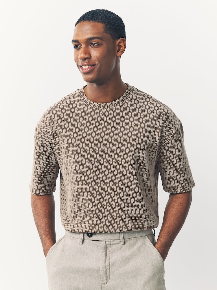 Neutral Casual Textured T-Shirt - Image 1 of 7 Neutral Casual Textured T-Shirt - Image 1 of 7