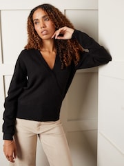 Threadbare Black Wrap Front Knitted Jumper - Image 1 of 4