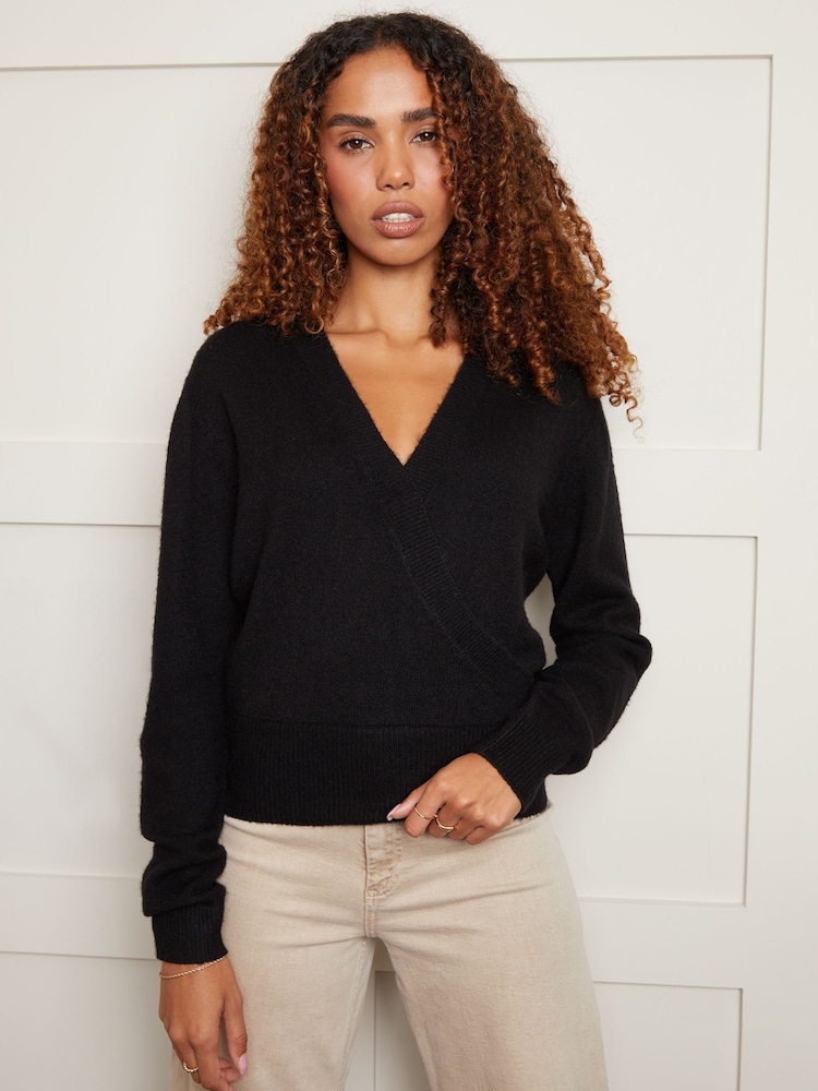 Threadbare Black Wrap Front Knitted Jumper - Image 2 of 4