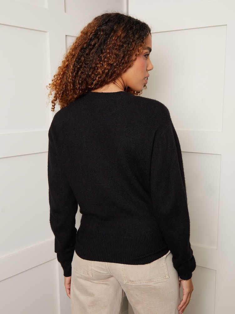 Noir - Pull Threadbare Wrap en maille sur le devant - Image 2 de 4