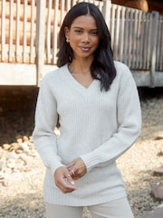 Threadbare White V-Neck Knitted Jumper - Image 1 of 1