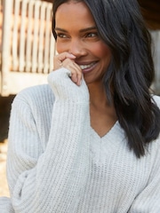 Weiß - Threadbare Strickpullover mit V-Ausschnitt - Bild 4 von 4