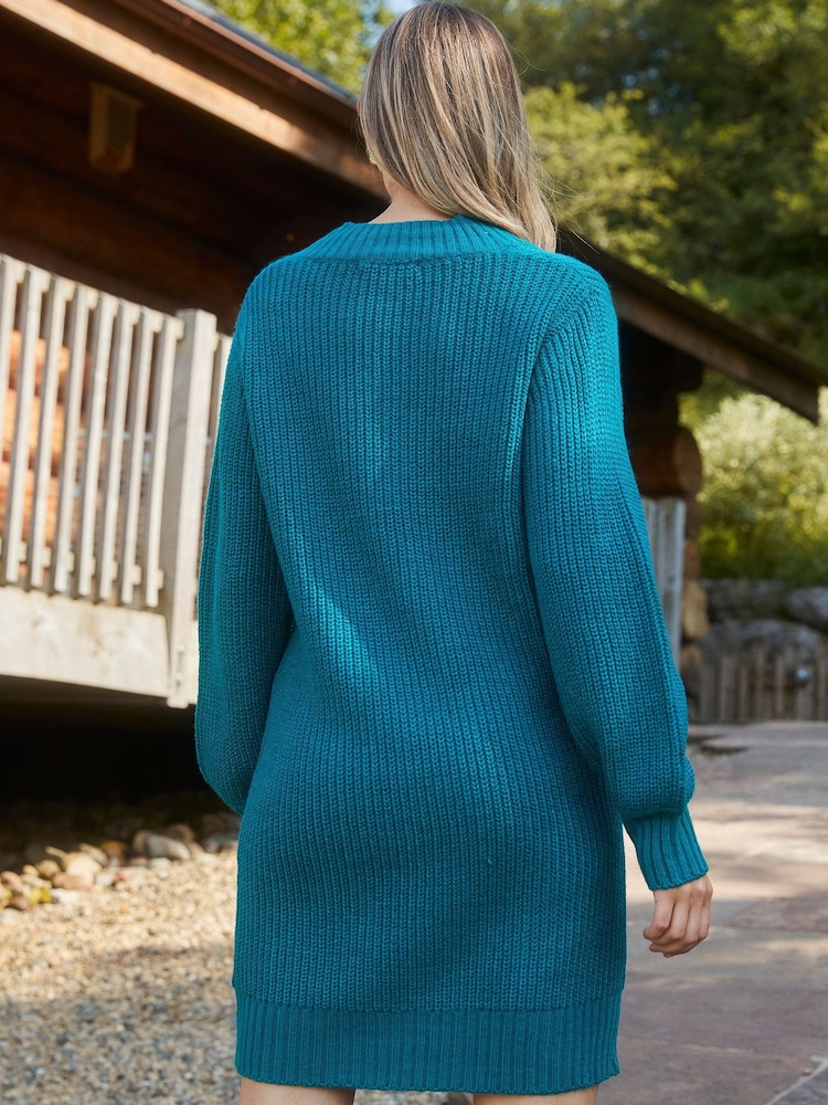 Threadbare Blue V-Neck Knitted Jumper Dress - Image 2 of 4