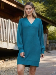 Threadbare Blue V-Neck Knitted Jumper Dress - Image 3 of 4