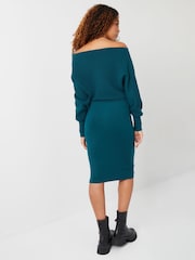 Threadbare Blue Slash Neck Knitted Midi Dress - Image 2 of 4