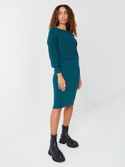 Threadbare Blue Slash Neck Knitted Midi Dress - Image 3 of 4