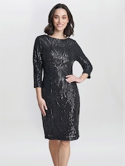 Gina Bacconi Grey Angelina Sequin Shift Dress - Image 1 of 4