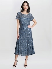 Gina Bacconi Grey Andrea A-Line Dress With Illusion Neckline - Image 1 of 4