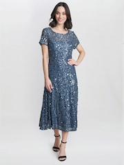 Gina Bacconi Grey Andrea A-Line Dress With Illusion Neckline - Image 3 of 4