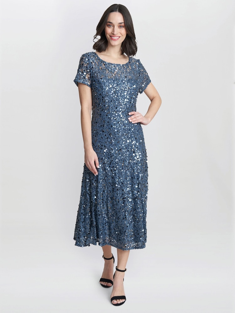 Robe Gina Bacconi Andrea grise avec encolure illusion - Image 3 of 4