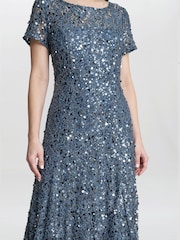 Gina Bacconi Grey Andrea A-Line Dress With Illusion Neckline - Image 4 of 4