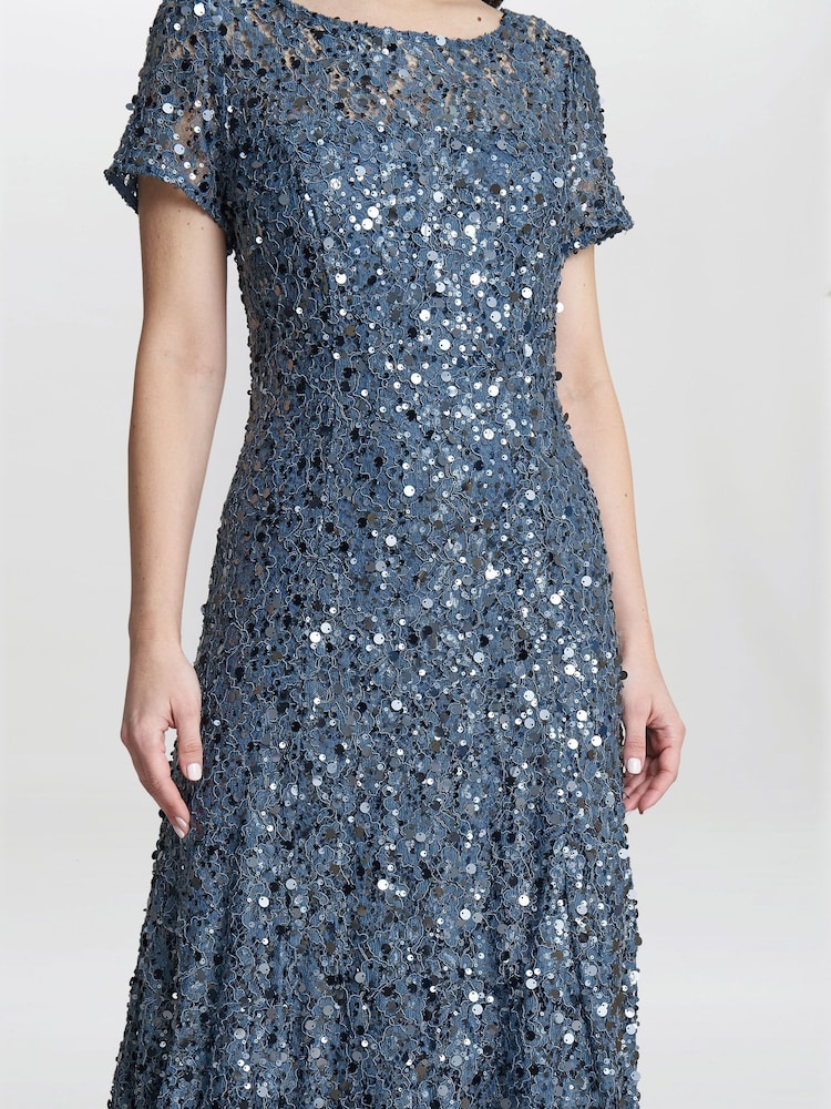 Gina Bacconi Grey Andrea A-Line Dress With Illusion Neckline - Image 4 of 4