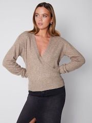 Threadbare Brown Wrap Front Knitted Jumper - Image 1 of 4