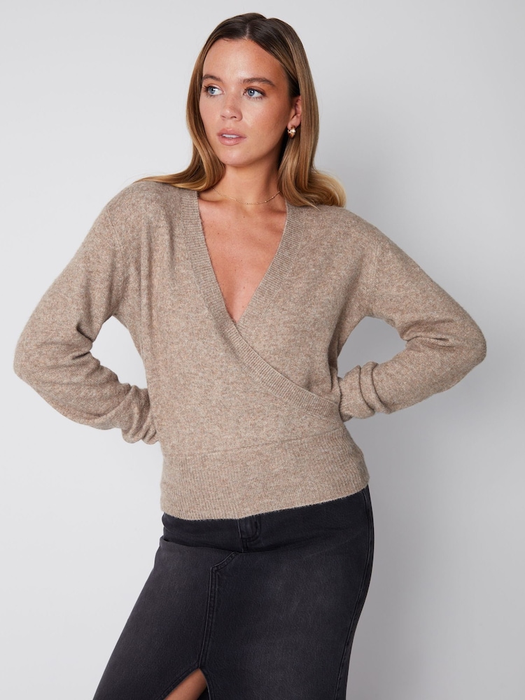 Threadbare Brown Wrap Front Knitted Jumper - Image 1 of 4