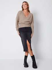 Threadbare Brown Wrap Front Knitted Jumper - Image 3 of 4