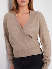 Threadbare Brown Wrap Front Knitted Jumper - Image 4 of 4