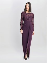 Gina Bacconi Keeley Lace Bodice & Sleeves Maxi Dress - Image 1 of 5