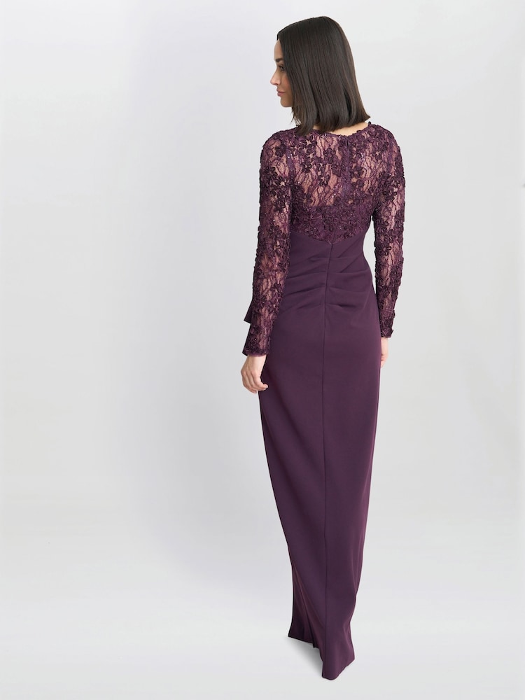 Gina Bacconi Keeley Lace Bodice & Sleeves Maxi Dress - Image 2 of 5