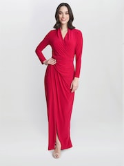 Gina Bacconi Red Hilary Jersey Wrap Maxi Dress - Image 1 of 4