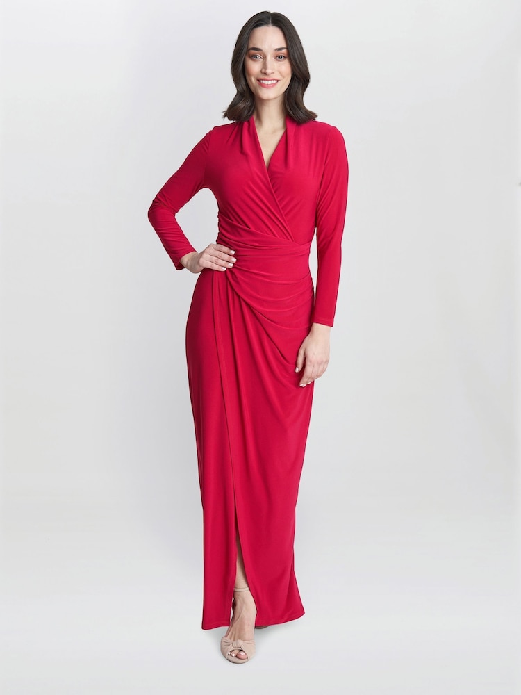 Gina Bacconi Red Hilary Jersey Wrap Maxi Dress - Image 1 of 4