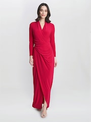 Gina Bacconi Red Hilary Jersey Wrap Maxi Dress - Image 3 of 4