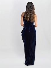 Gina Bacconi Blue Naomi Beaded Velvet Halter Neck Maxi Dress - Image 2 of 5